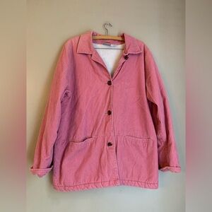 Blair Vintage Corduroy Faux Fur Lined Shacket Chore Jacket Barn Coat powder pink